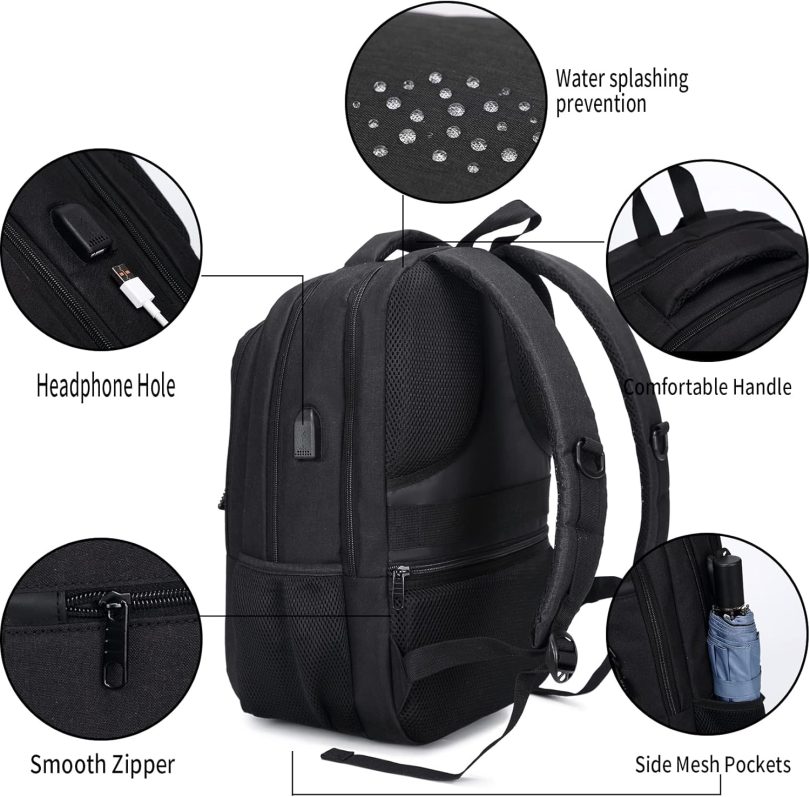 Monsdle Travel Laptop Backpack Anti Theft Backpacks with USB Charging Port, Travel Business Work Bag 15.6 Inch College Computer Bag for Men Women, Black - Image 5