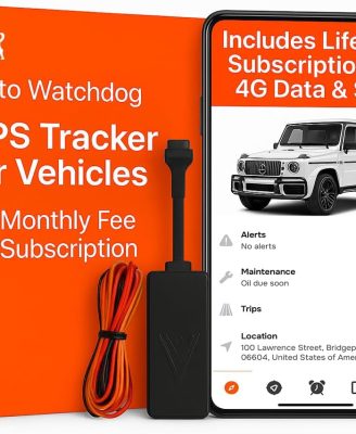 Wired GPS Tracker for Vehicles, No Monthly Fee, No Subscription, 4G SIM and Data Included, Mileage Tracking, Business Fleets, Quick Install, Speeding Alerts, Trip History, USA Developed, Moto Watchdog